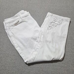 J.Jill Authentic Fit Cropped White Denim Jeans with Lace Cutout Detail  Size‎ 14